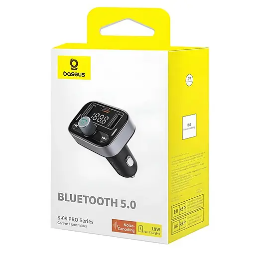 АЗП FM модулятор Baseus S-09 Pro Series 18W (2USB-A/1C) (C10762200113) Cluster Black - фото 6