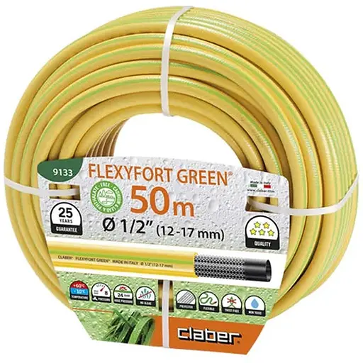 Шланг поливальний 1/2" 50м Flexyfort Green, жовтий з зел. полосою