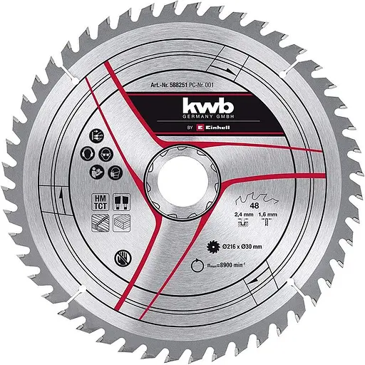 Диск пильный Einhell TCT KWB к торцевой пиле 216х30 мм 48 зубцов (588251)