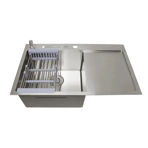 Кухонная мойка накладная из нержавеющей стали с правым крылом 1.5 мм Nett NS-7848(R), Нержавеющая сталь - фото 4