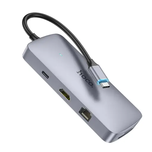 Перехідник Hoco Hub HB32 8 в 1 USB 3.0 + USB 2.0 x2 + Type-C + HDMI + RJ45 + SD - фото 2