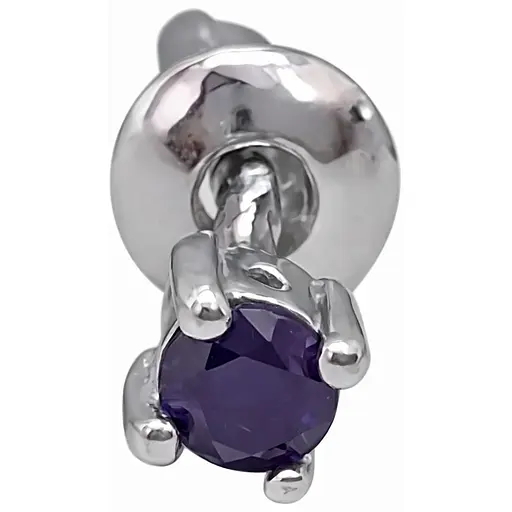 Серебряная моносерьга пуссета с фианитом. 3003.6С Фиолетовый - фото 1