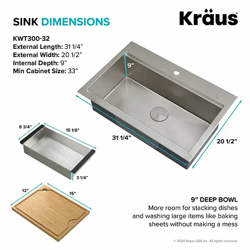 Кухонна мийка Kraus Kore KWT300-32, Нержавіюча сталь - фото 5