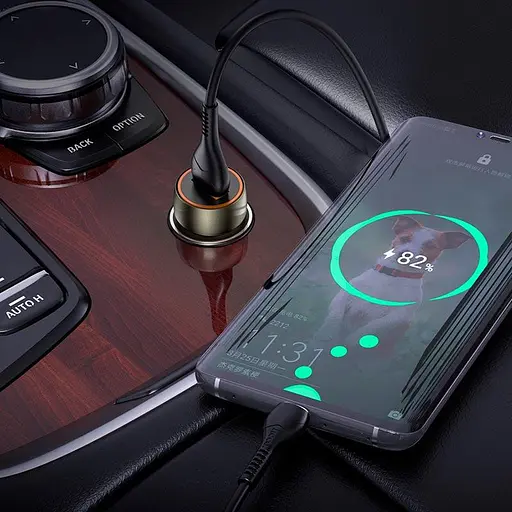 Адаптер автомобильный HOCO Type-C Cable Blue shield single port car charger Z46 коричневый - фото 4