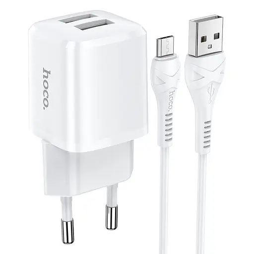 Зарядний пристрій Hoco N8 Briar dual port charger set з кабелем Micro USB - 2USB біле - фото 3
