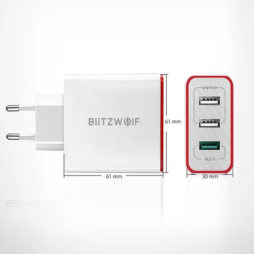 Зарядний пристрій блок Blitzwolf BW-PL2 3-port USB Charger - фото 2