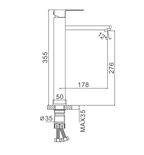 Смеситель для умывальника высокий гусак гайка Ø35 Frap 1/10 F10802-2 Нержавеющая сталь - фото 2