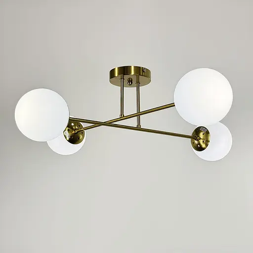 Люстра у латунному корпусі із 4-ма білими плафонами Ø 73 см | Арт. S 7072/4 TBS+WT | Line F - фото 4