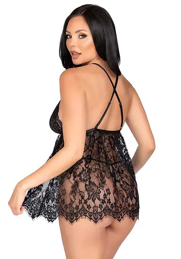 Пеньюар Leg Avenue Floral lace babydoll & string Black S - фото 2