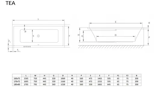 Ванна акрилова Radaway Tea 170x75 + ніжки WA1-51-170x075 - фото 2