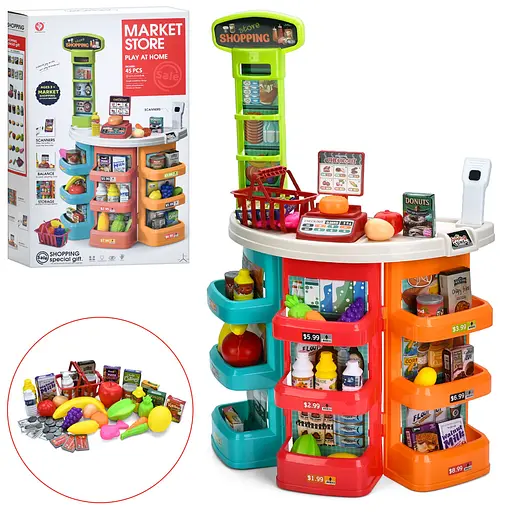 Игровой набор Прилавок магазина, 78x51x27 см, сканер, звук, свет, продукты, 45 предметов, 922-192
