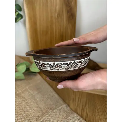 Бульонница 0.6 литра керамическая (глиняная) резная Ангоб - фото 2