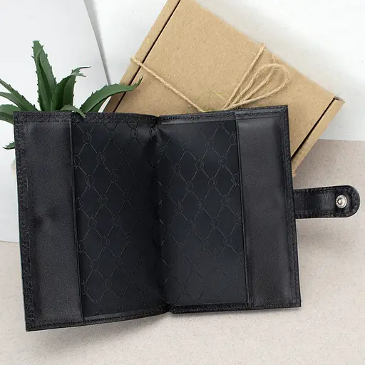 Обложка на паспорт и права кожаная 2 в 1 на кнопке черный питон - фото 5