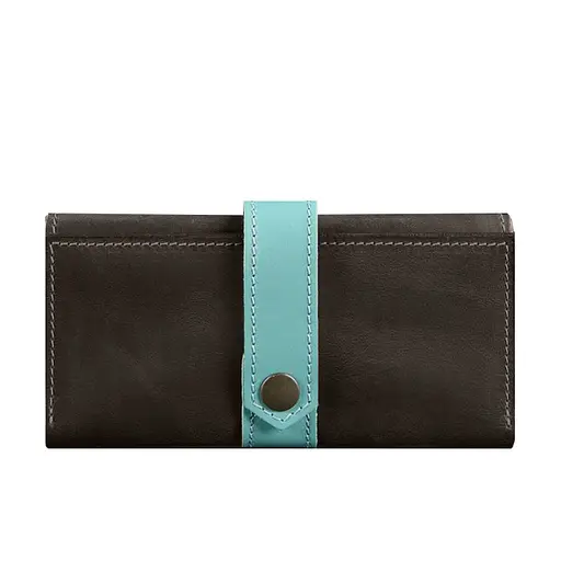 Кожаное женское портмоне 3.0 темно-коричневое с бирюзовым. - фото 7