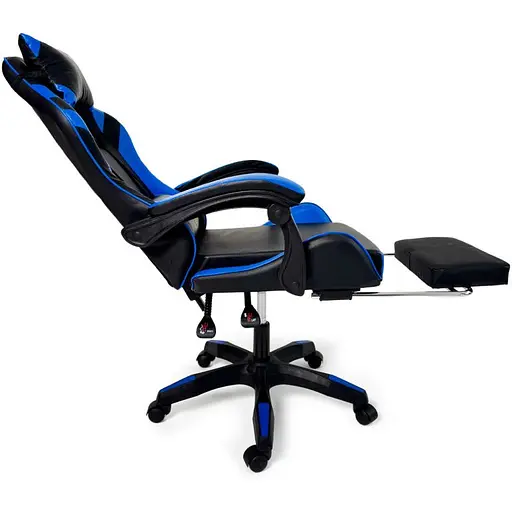 Геймерское кресло Primaveo с эргономичными подушками и выдвижной подставкой для ног черно-синее - фото 4