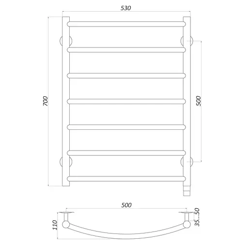 Електрична рушникосушка Unio LD ER 700-500-7 BLK Драбинка Дуга чорна, Чорний матовий, Праве, Електронний - фото 5