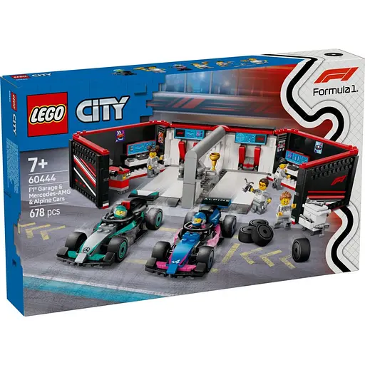 Конструктор LEGO City Гараж F1 та автомобілі Mercedes-AMG і Alpine 678 деталей (60444)