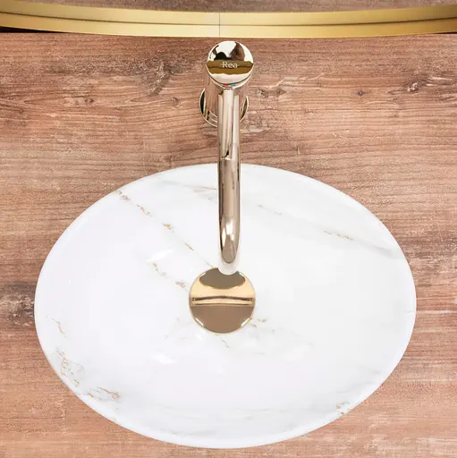 Умивальник Rea Sofia Mini накладний білий мармур REA-U8014, Мармур - фото 4