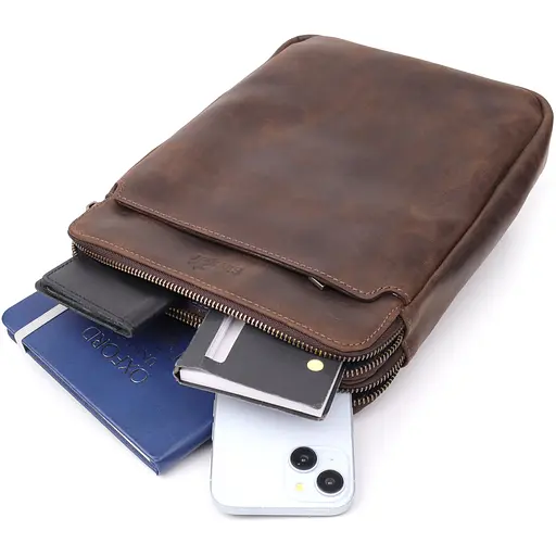 Чоловіча сумка через плече з натуральної шкіри вінтажної SHVIGEL 20х26х4,5 см sum0027434 - фото 7