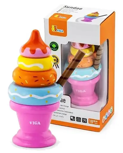 Пірамідка Морозиво Viga Toys 51321 Рожева дерев'яна іграшка - фото 3