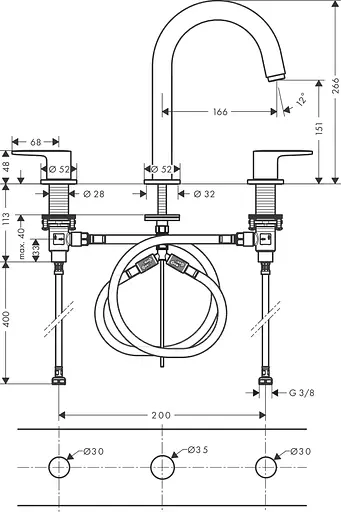 Змішувач Hansgrohe Vernis Blend для умивальника на 3 отвори з донним клапаном pop-up Matt Black 71553670 Чорний матовий - фото 4
