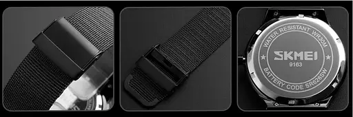 Мужские наручные классические часы Skmei 9163 design черные с золотыми стрелками - фото 6