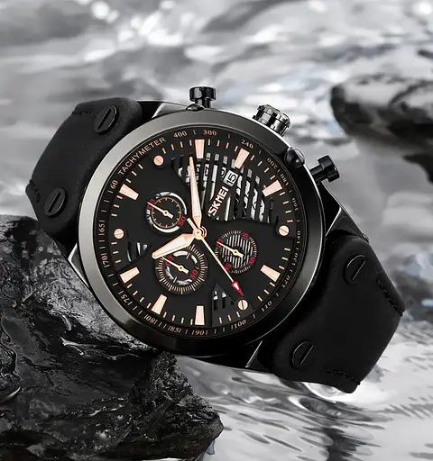 Чоловічий класичний наручний годинник Skmei 9282 (Чорний з чорним дисплеєм) - фото 4