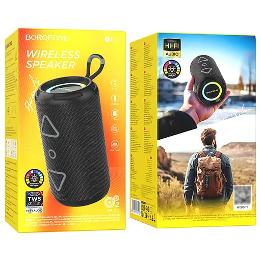 Портативна bluetooth колонка Borofone BR37 TWS з LED підсвічуванням чорний - фото 5
