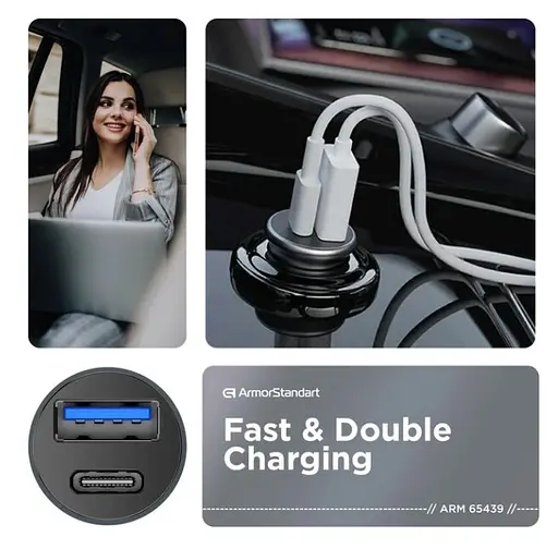 Автомобильное зарядное устройство для ArmorStandart 20 W Type-C+USB (ARM65439) серый - фото 6
