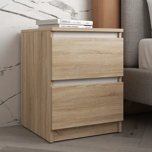 Прикроватная тумба Vays R-5 Дуб Сонома-Белые планки, 2 ящика без ручек, ЛДСП 40×40×53 см - тумба в спальню