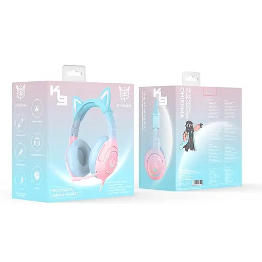 Дротова ігрова гарнітура Onikuma Gaming CAT Gradient with RGB K9, USB, 3.5mm, 2.2m, pink&blue - фото 2