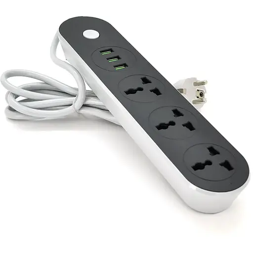 Мережевий фільтр ТВ-Т56, 3 розетки + 3 USB, 2 м, перетин 3х0,75мм, 2500W, Black, Box