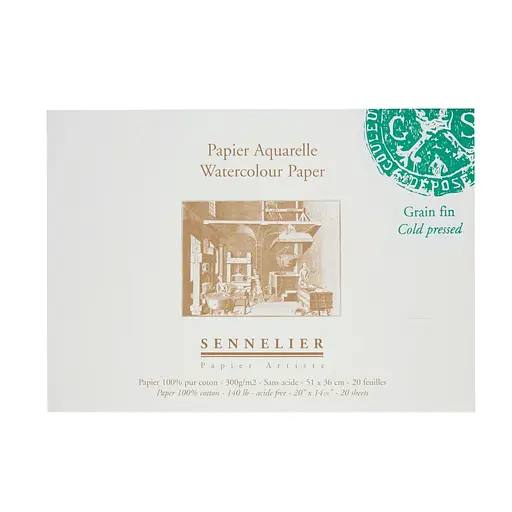 Склейка для акварели Sennelier, 20 листов, холодное прессование, 300 г/м, 51x36 см