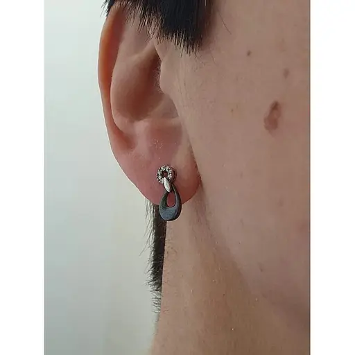 Серебряные серьги Aurora с керамикой и фианитами. С2026Ч - фото 2