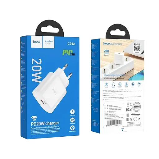 Мережевий зарядний пристрій Hoco C94A PD20W USB Type-C швидке заряджання 20 Вт - фото 2