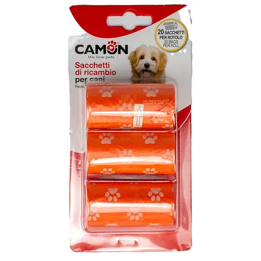 Пакети для собачих фекалій Camon помаранчеві 6 см (3 рулони x 20 шт.) (B523/D)