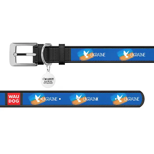 Ошейник для собак кожаный Waudog Design с QR-паспортом "Прапор" L Ш 25 мм Д 38-49 см черный - фото 3