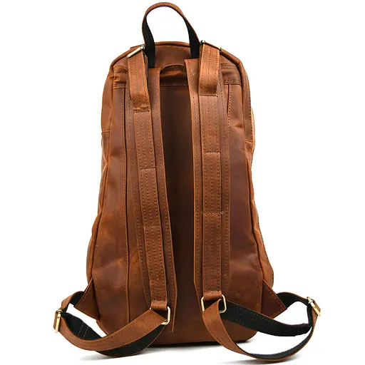 Мужской кожаный городской рюкзак рыжий крейзи хорс TARWA 47х28х18 см sum0028446 - фото 5