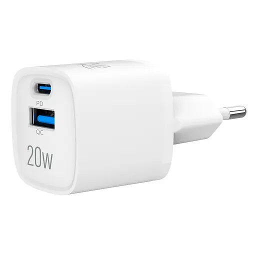 Зарядний пристрій мережевий MAKE 20W GaN3 Mini Type-C PD3.0 + USB QC3.0 White