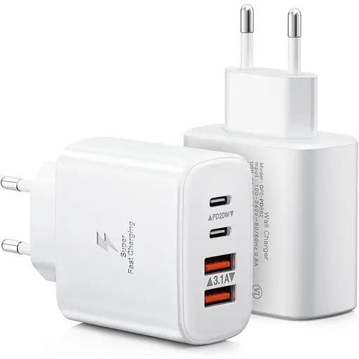 Швидкий зарядний пристрій USB C, 40 Вт 4 порти двопортовий PD+QC