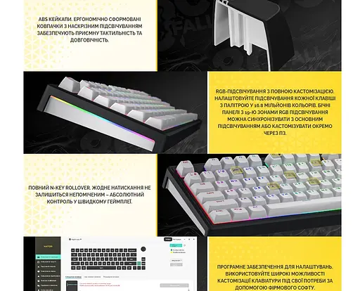 Клавіатура ігрова механічна HATOR HTK-3180-UA Wireless Skyfall 80 Black-White - фото 10