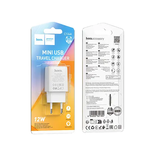 Мережевий зарядний пристрій Hoco C134A Solid single port charger(EU) Білий - фото 2