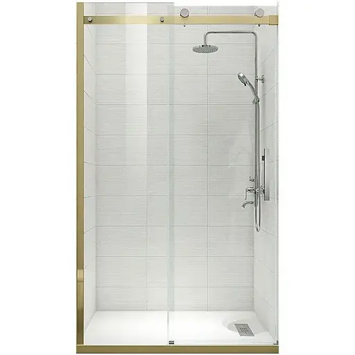 Дверь в нишу Koer SR SD01-120x200-TR-12 прозрачное стекло Easy Clean 8 мм, матовое золото KR5377, универсальная, прозрачная, золотая - фото 1