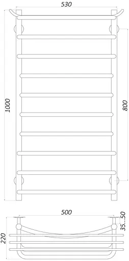 Водяна рушникосушка Unio Zp W 1000-500-10 Зета з полицею, Хром - фото 5