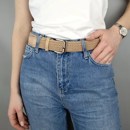 Ремень-резинка женский PS-35011 (105 см) песочный плетеный - фото 2