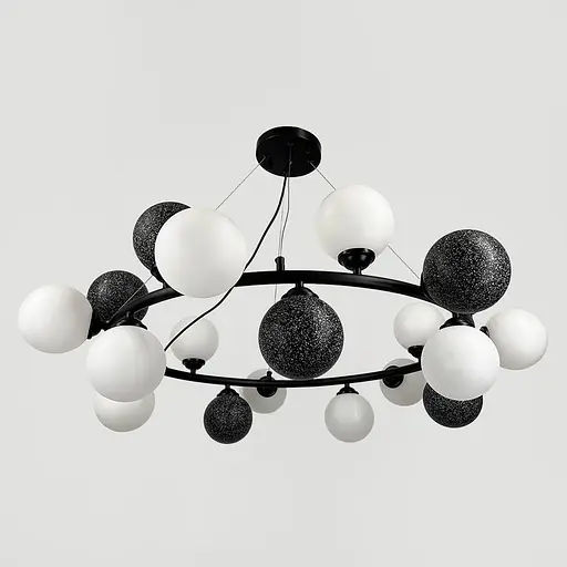 Кільцева люстра HOLLY L з 21 чорно-білими плафонами на 12 ламп Ø 90 см | Line F | Арт. 1035/21 BK - фото 5