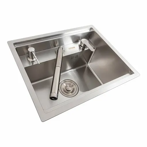 Кухонна мийка CM 47x38 прихована нержавійка Platinum Handmade + змішувач, Нержавіюча сталь - фото 7