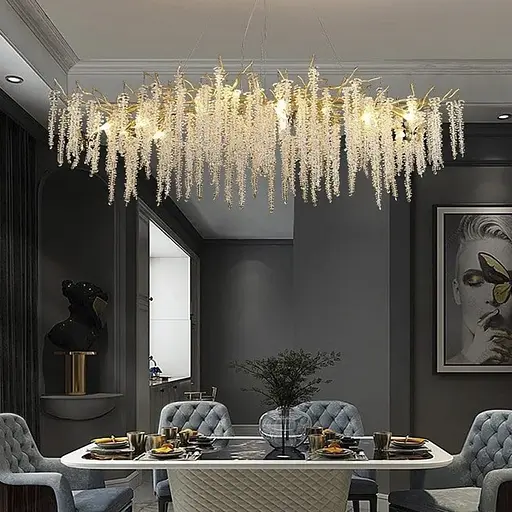 Подовжена вишукана золота люстра з кришталевими підвісками в корпусі 120 см Арт. 33001 -L1200*400 GD Line F - фото 1