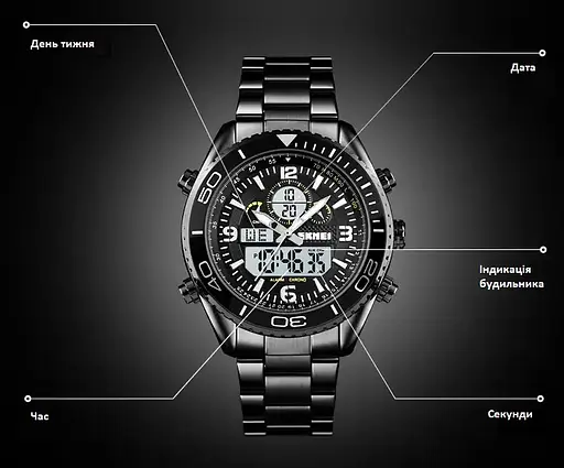 Чоловічий наручний годинник Skmei 1600 (Чорний з білим циферблатом) - фото 4