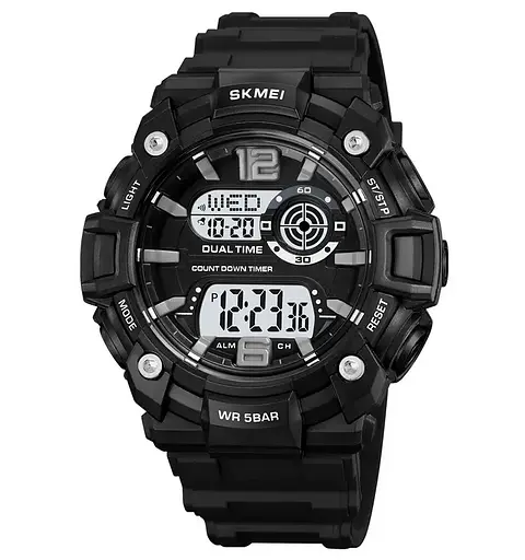 Годинник чоловічий спортивний наручний Skmei 2018 (Чорний з білим циферблатом)